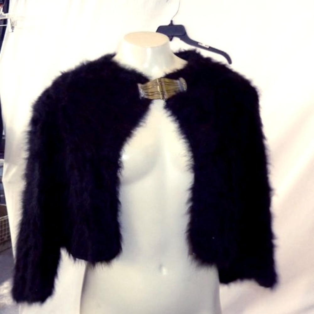 Vintage Fur Shawl With Bronze Clasp